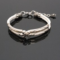 B140 가죽팔찌 십자가체인 두줄 남자팔찌 남녀공용 남성패션팔찌