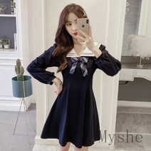 [Myshe]봄 가을 학원 마린룩 긴팔 원피스 여성 XiaoM01610FEI610LYQ02