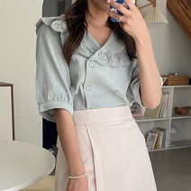 로로텐 레이스 브이넥 빅카라 반팔 빅사이즈 블라우스 셔츠