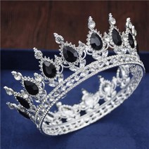 미스코리아띠 브라이덜샤워소품 만삭촬영소품 스몰웨딩 티아라 크리스탈 빈티지 로얄 퀸 킹 왕관 및 크라운 남성여성 미인 대회 무도회 왕관 머리 장식품 헤어 쥬얼리 액세서리, 실버 블랙