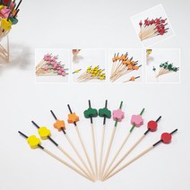 맘앤팩 대나무 장식용 꼬지 100개입 일회용 어린이 파티용 과일 샌드위치 햄버거 모양 꼬치 꽂이, 노랑(눈사람)