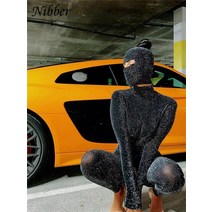 여성 점프 수트 니버 반짝이 실크 마스크 playsuits 2two pieces jumpsuits for womens 한 백리스 클럽 파티 착용 긴 소매 원피스 복장