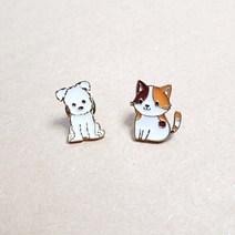 야옹이 강아지 캐릭터 금속 배지 2종 메탈 브로치 가방장식 포인트