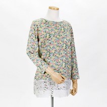 중년여성 마담옷 이태리 명품룩 플라워 레이스 꽃무늬 티셔츠 긴팔 라운드티 긴팔티