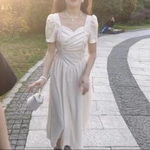 스팟 빠른 머리 빛 잘 익은 흰색 옥 프랑스 복고풍 틈새 고급 짧은 소매 드레스 여름 여성의 작은 부드러운 자매 스커트