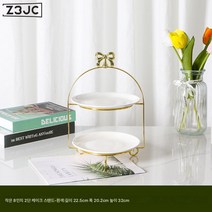 Z3JC 도자기 가정용 메탈 딤섬 과일 케이크 접시, Z3JC 8인치 2단+화이트디스크(리본)