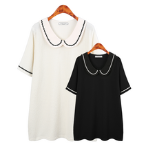 허밍퍼플 여성용 3678-모노 카라 라인 BL 빅사이즈 여름 블라우스 반팔 반소매 티 브라우스 카라 배색 여성의류