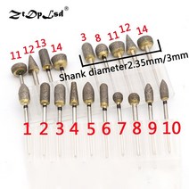 ZtDpLsd-내구성 다이아몬드 버 그라인딩 헤드 1X 2.35/3mm 로터리 조각 도구 옥 필링 드릴 비트용 소결 연마재, [07] No.7 x 2.35mm