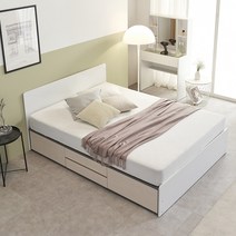 바로방가구 앤디 수납형 서랍형 슈퍼싱글 퀸 침대 프레임, 화이트그레이워시