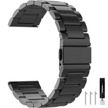 PODOEIL 22mm 퀵 릴리즈 메탈 시계 밴드 내구성이 뛰어나고 세련된 스테인리스 스틸 스트랩 워치 Garmin 화웨이 남성용 실버555429, Black