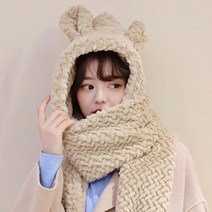 모자 마스크 스카프 올인원 여성 가을과 겨울 플러시 귀 보호 따뜻한 귀여운 후드 모든 경기 승마 전기 자동차 모자 겨울