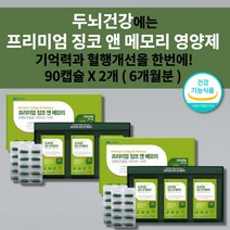 두뇌 뇌 건강 기억력 기억 감퇴 저하 장애 증상 예방 개선 향상 머리 뇌에 좋은 혈액순환 정맥순환제 혈관 질환 혈행 건강 은행잎추출물정 비타민e 아연 프리미엄 징코 영양제 90캡슐, 2개