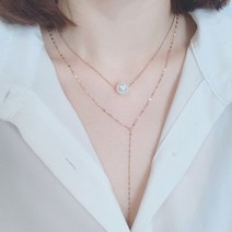 주얼리h [써지컬스틸/2color] 롱 두줄 진주 드롭 목걸이