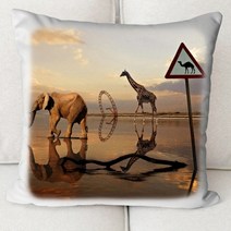 인테리어 프린트 쿠션커버40x40 코끼리기린 AM-054