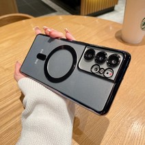 갤럭시 S21 울트라 휴대폰 쉘 마그네틱 Galaxy S21Ultra 보호 커버 전기 도금 투명 s22 + 고급 실리콘 모든 항목을 포함하는 낙하 방지, 삼성 갤럭시 S21+, 01.Graphite Black