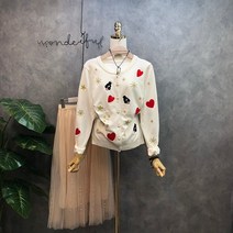라임브릿지 선걸 하트 자수 진주 가디건