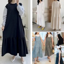 아이우먼 빅사이즈 셔링 롱 원피스 캉캉 나시 브이넥