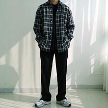 구김적은 옆트임 텐션 오버핏 남자 블랙 체크 남방 레이어드 대학생 셔츠