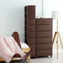 바보사랑 가든 라탄 서랍장 슬림형 8단 플라스틱 수납장 .보노하우스(무료배송), 크림