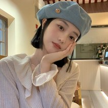[1+1] QIANSU 패션 데님 여성 캐주얼 데일리 아웃도어 여행 캠핑 빈티지 자외선차단 20대30대40대 연예인 인플루언서 베레모 빵모자