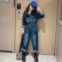 도오빠 주니어 점프슈트 데님 청 남방 긴팔 긴바지 청바지 초등여아 고학년 어린이