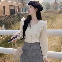 디작소 여성 봄 가을 프릴 모던 블라우스 셔츠