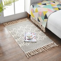 러그 땅따먹기 사방치기 매트 인테리어 카페트 비정형러그 retro bohemian hand tassel woven cotton linen carpet 침대 옆 깔개 기하학 바닥