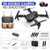 드론 E88 프로 4K HD 듀얼 카메라 높이 고정 와이파이 FPV 전문 RC 쿼드콥터 어린이 장난감, [01] 4K Black Dual Camera