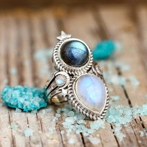 자수정 반지 유색 보석 오팔 원석 여성 여성용 빈티지 티베트어 월장석 크리스탈 Boho 골동품 인도 자연 두 가지 색상 돌 고급 주얼리 선물