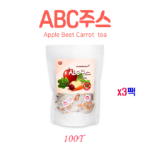 ABC주스 ABC 에이비씨 쥬스 티백 차 호르몬주스 사과 비트 당근 클렌즈 호르몬 오토파지 주스 식단 분말 가루 야채 채소 즙 엑기스 apple beet carrot 중년 여성 다이어트 체지방 내장지방 독소배출 세포해독 몸매관리 국내산 100프로 홈쇼핑 직구, 3팩, 100티백차