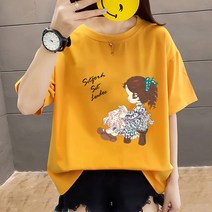[특가상품] [M-5XL] 편한 여성 여름 캐릭터 나염티 루즈핏 보송 캐주얼 패션 데일리 빅사이즈 3XL/4XL 30대 40대 면티 상의 반팔티 반팔 티셔츠