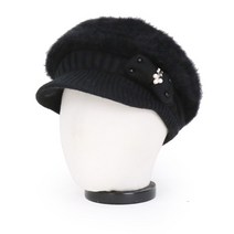 베이직엠 중년 여성 겨울 니트모자 챙니트 헤드 앙고라 쁘띠 리본