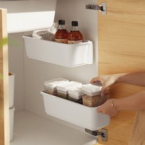 무타공마켓 부착식 싱크대 하부장 슬라이딩선반 주방 수납 정리대, 화이트