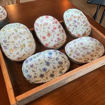 아리타 일본 도자기 그릇 미조가미 리프 플라워 타원 볼 오발 접시 5P 세트 홈세트, 오발접시