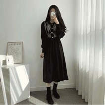 허니밀크티 스웨이드 아가일 리본 포인트 롱 원피스 2color