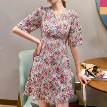 여자 플라워 패턴7부 소매 원피스 W629576