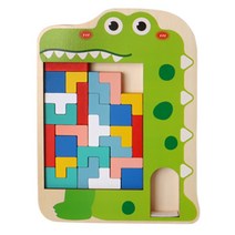 인지기능향상프로그램 활동형 3D 원목펜토미노 공간지각능력 훈련 테트리스교구 쌓기나무, 크로커다일 패턴개