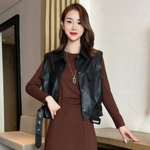 여성 빈티지 레자조끼 인조가죽 베스트 민소매 자켓 SFW21