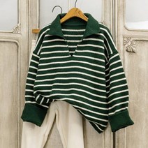 오픈카라 스트라이프 루즈핏 단가라 여성 니트티