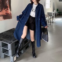 이유무무 NQ-041 여성 오버핏 루즈핏 롱데님 자켓 롱 청자켓