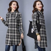 Park체크 롱 기모 겨울 모직 남방 셔츠 캐주얼룩