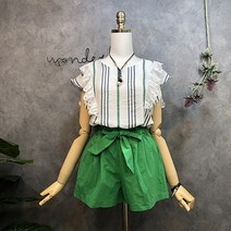 라임브릿지 지그재그 스트라이프 펀칭 프릴 블라우스
