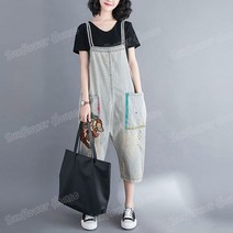 LAONONG 여성용 캐릭터 자수 멜빵 점프슈트