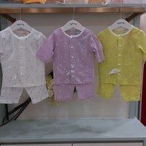 아가방 SS여름 신상이 9900원 ~ 땀흡수가 좋고 시원한 보들보들 부드러운 거즈면 원단의 작은 도트무늬디자인의 시원한 7부내의~칠부실내복