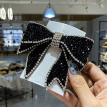 보드미 집게핀 고급 비즈 큐빅 블랙 왕리본 머리핀 머리삔 헤어핀