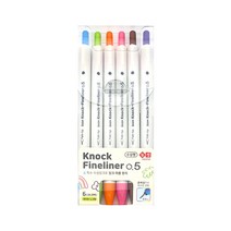 노크식 0.5mm 수성펜 6색세트4개/수성펜/0.5mm/노크식펜/노크파인라이너/6색세트/컬러펜/다꾸/데코펜/단체선물/판촉물, 노크식 0.5mm 수성펜 6색세트(4개)
