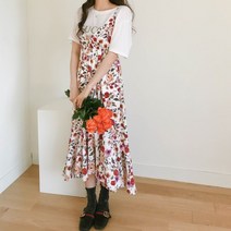 뷔스티에 플라워 롱 나시 밴딩 원피스 여리여리 로맨틱 러블리 데일리 데이트 하와이 휴양지 바캉스 휴가 리조트