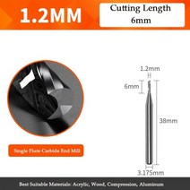 CNC 도구 목공 금속 알루미늄 PVC 밀링 커터 단일 플루트 인치 엔드밀 라우터 비트 조각 비트 나선형 엔드밀, 1.2-6-3.175D, 1pcs
