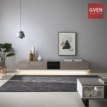 GVEN 지벤 뉴 노르마니 LED 유리도어 거실장 GL, 그레이, 블랙오크
