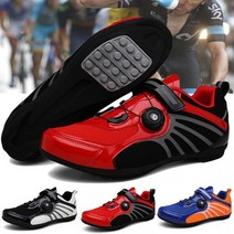 남성 여성 샤이니 자전거 평페달 슈즈 다이얼 벨크로 라이딩 사이클링 통기성 기능성 운동화, 240mm, 레드